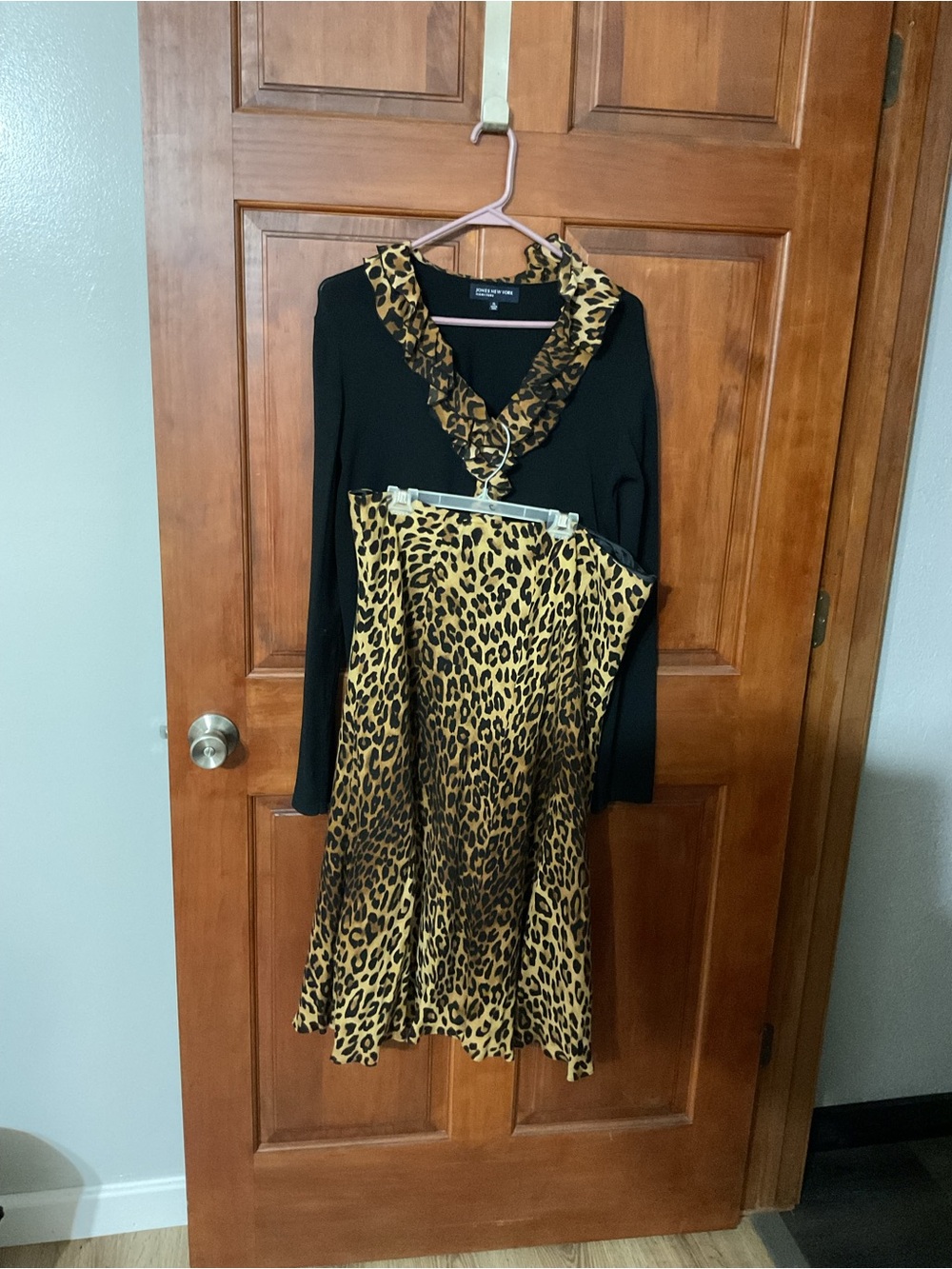 Jones New York Black Long-Sleeve Dress with Leopard Print Skirt